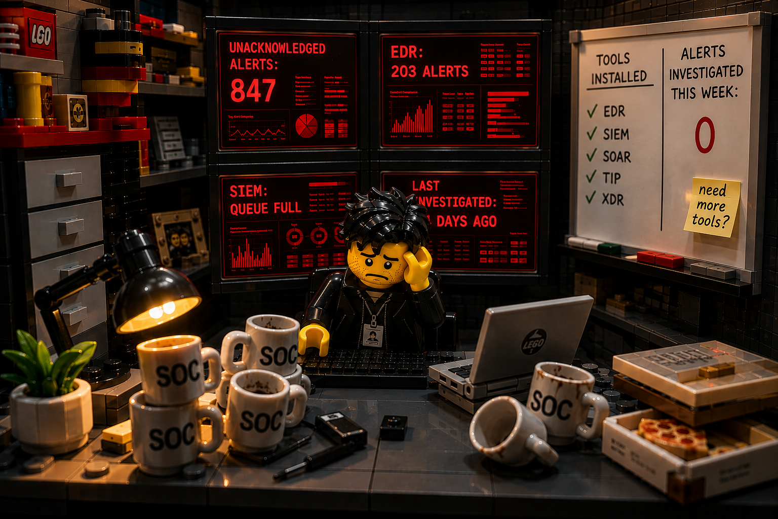 One IT person overwhelmed by unacknowledged security alerts — The Security Operations Gap